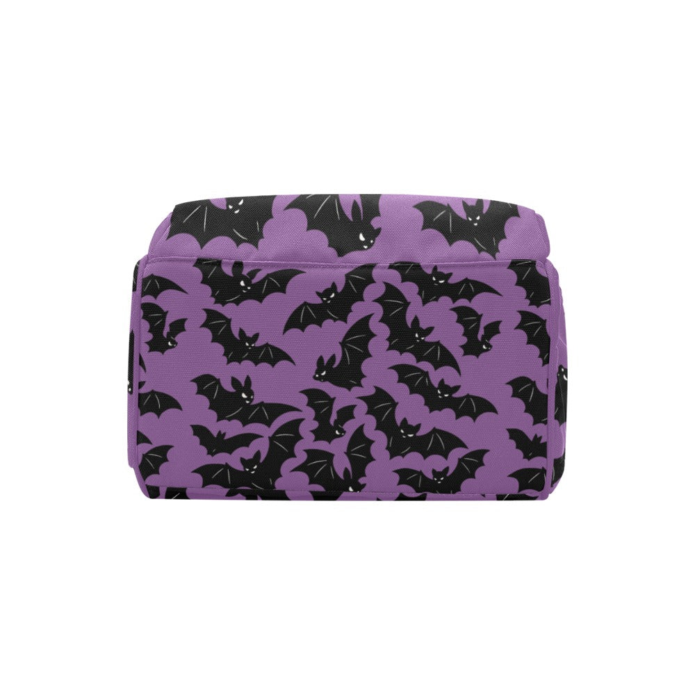 Lavender Bats Backpack bottom view of the patterned backpack