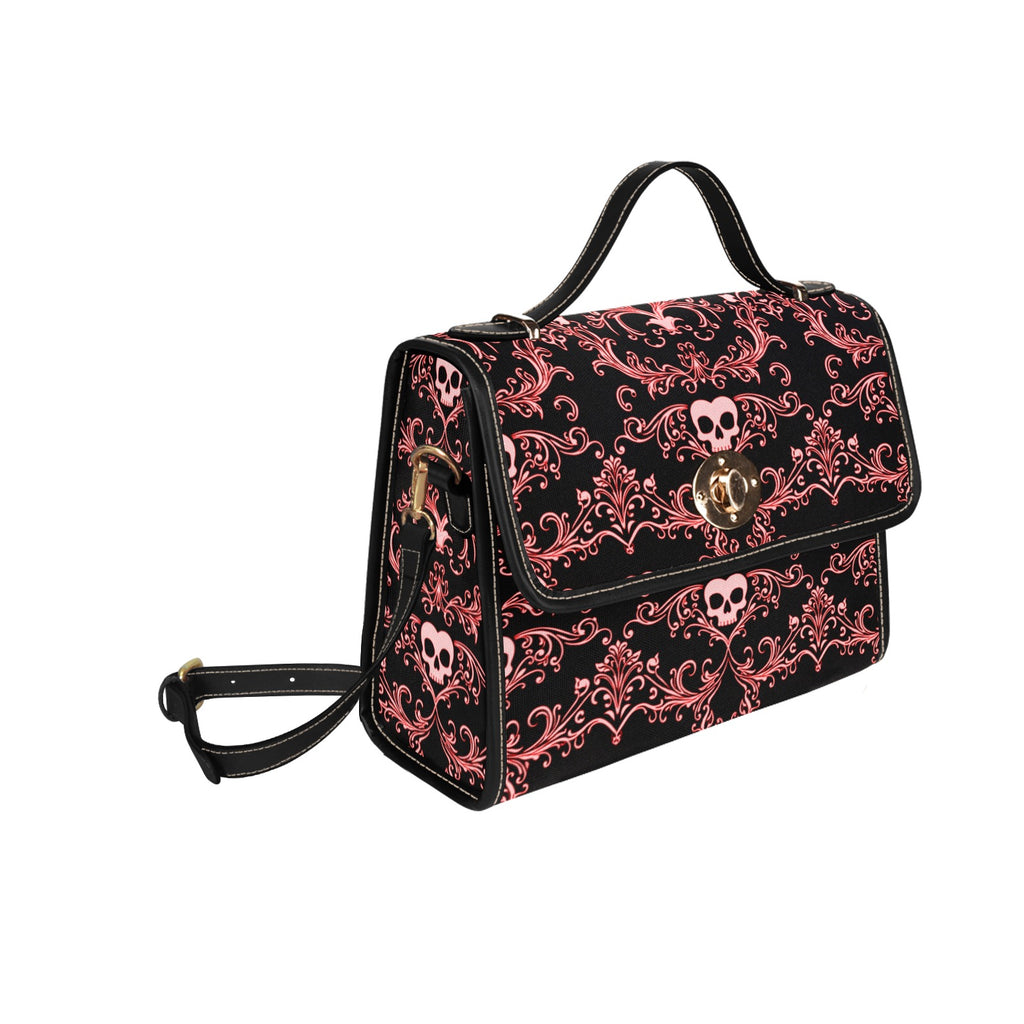 Red Skull Damask Canvas Bag