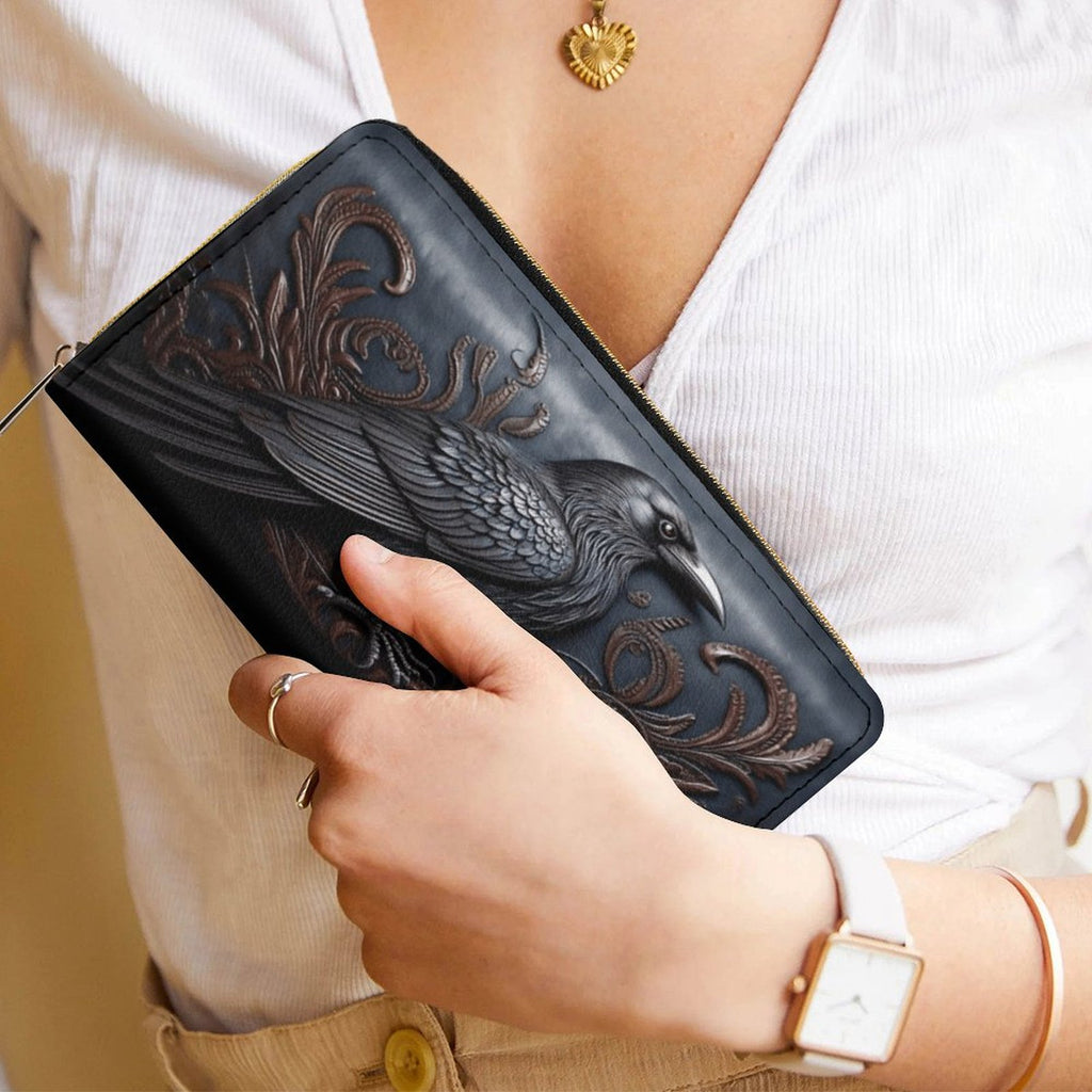 Ornamental Black Crow Leather Wallet