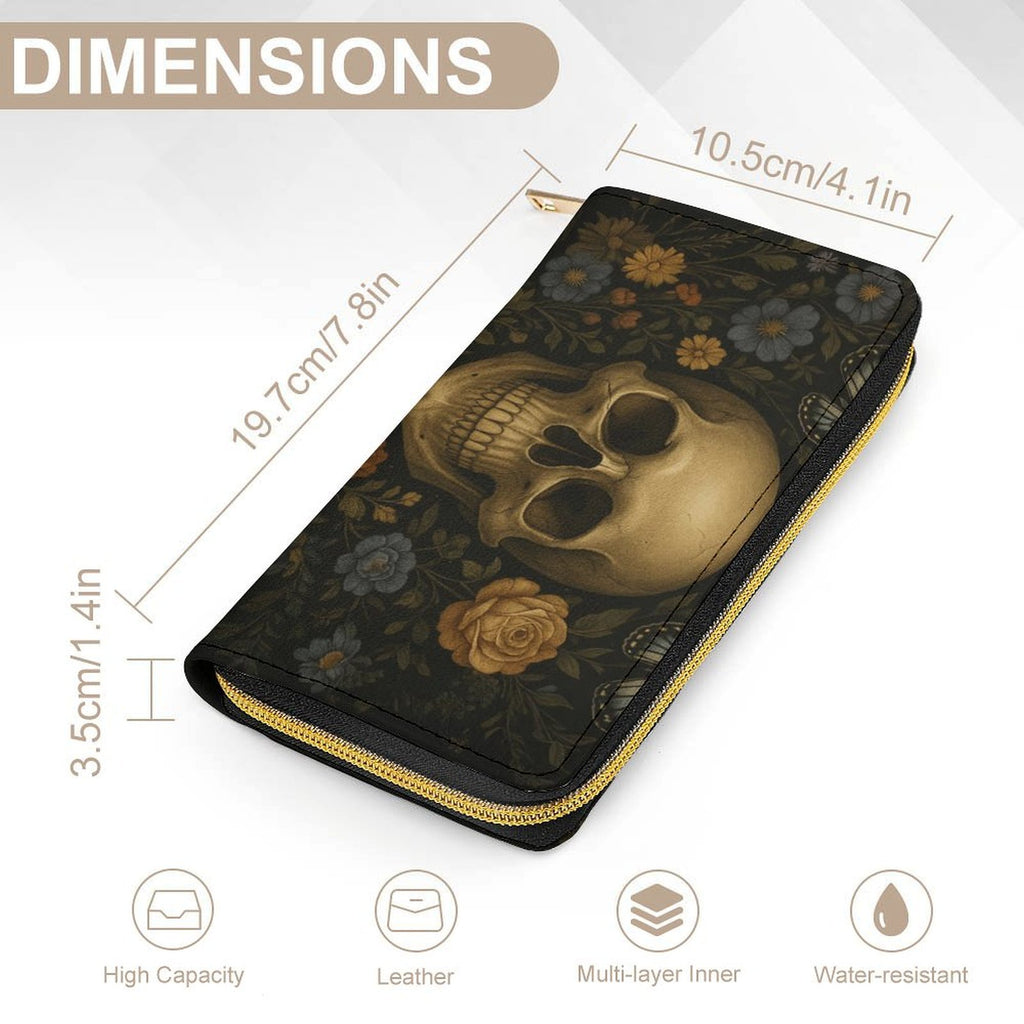 Golden Skull Floral Leather Wallet