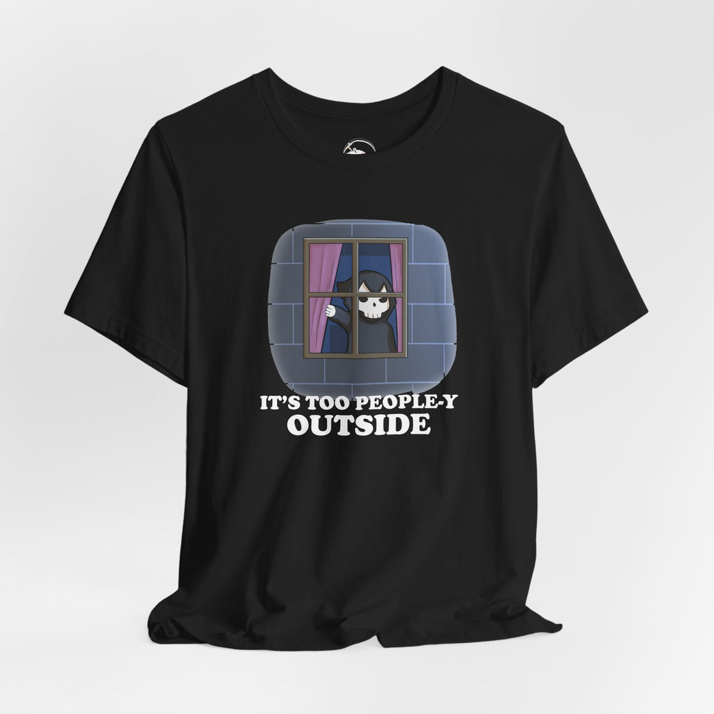 Funny Introvert T-Shirt  "It's Too People-y Outside" Window Cat Tee