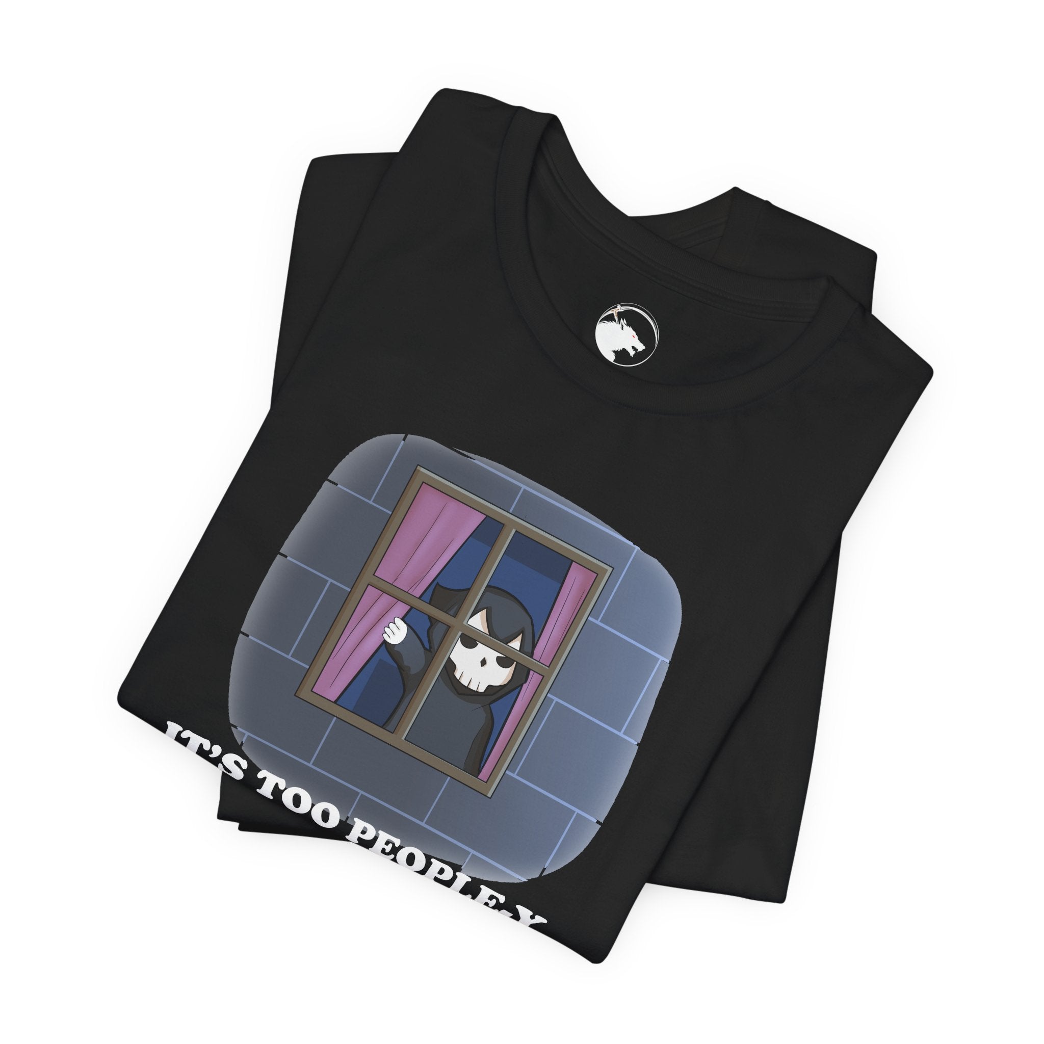 Funny Introvert T-Shirt  "It's Too People-y Outside" Window Cat Tee