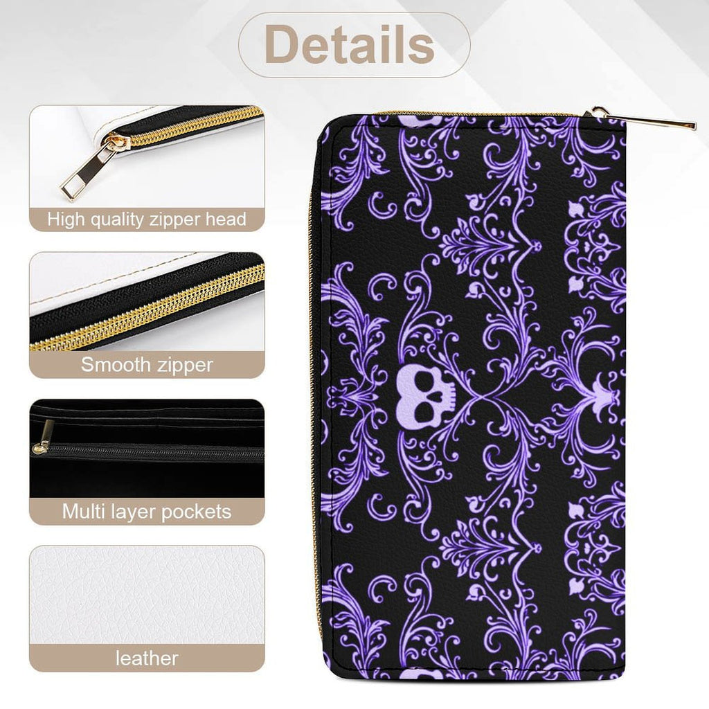 Purple Skull Damask Leather Wallet