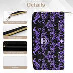 Purple Skull Damask Wallet zipper and material detail views