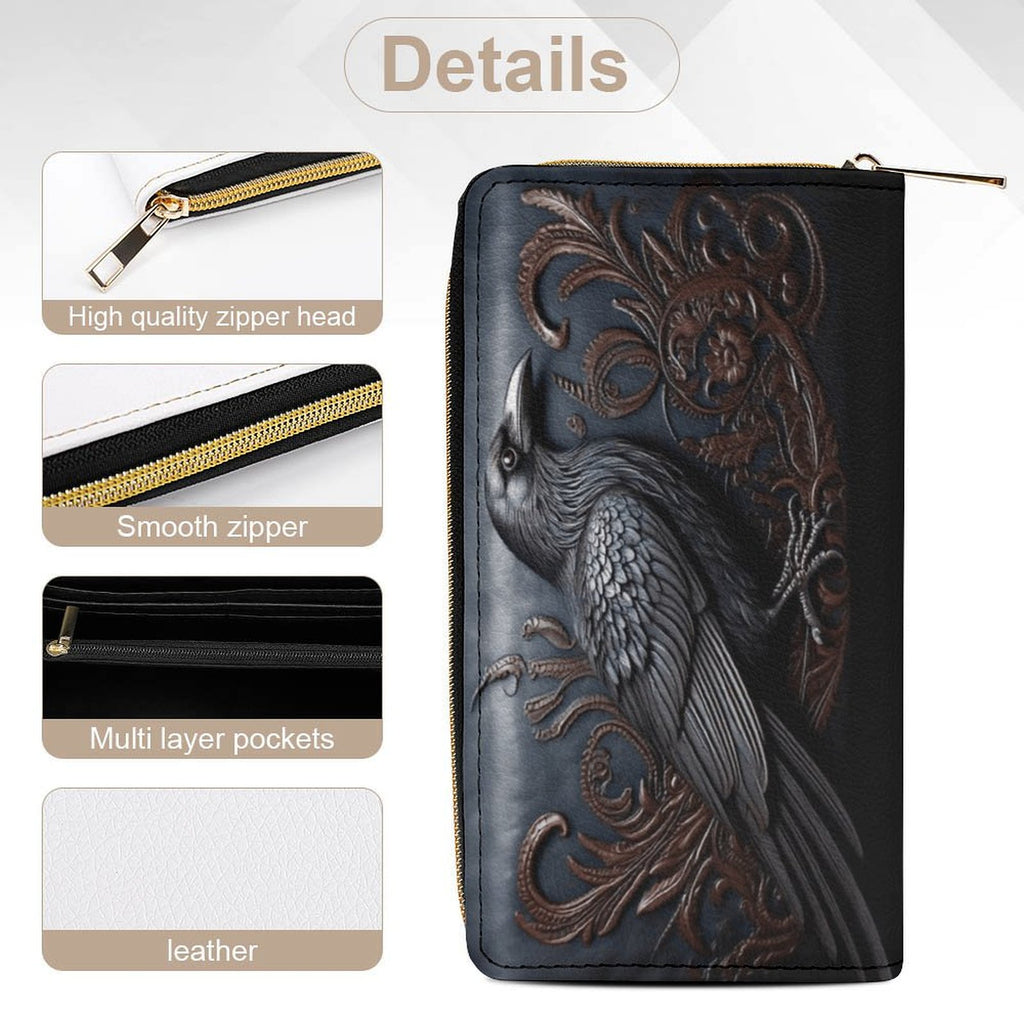 Ornamental Black Crow Leather Wallet