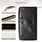 Black Crow Wallet zipper and material detail views