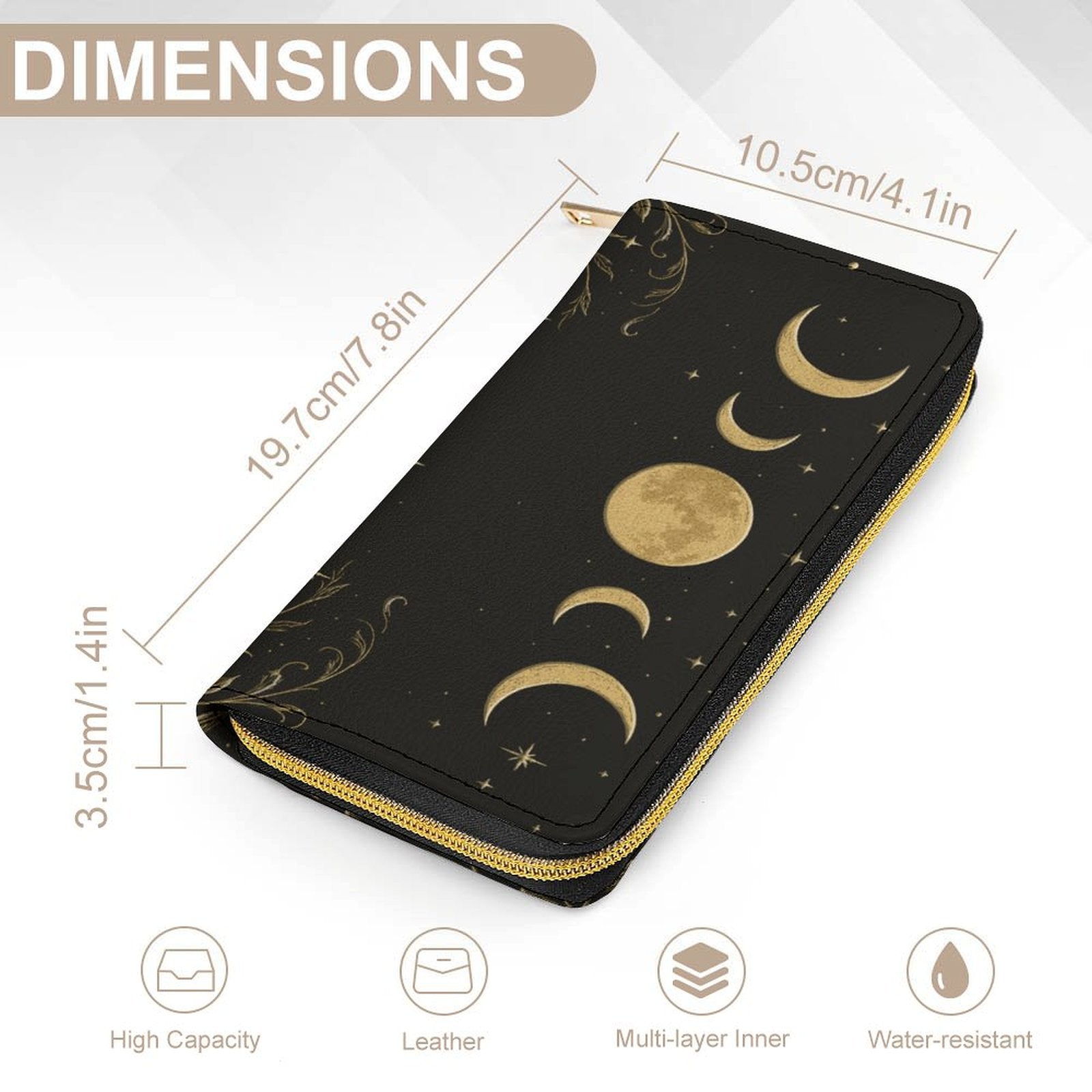 Golden Moon Phase Leather Wallet