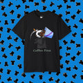 Coffee First T‑Shirt  Cute Dog Drinking Coffee Graphic Tee