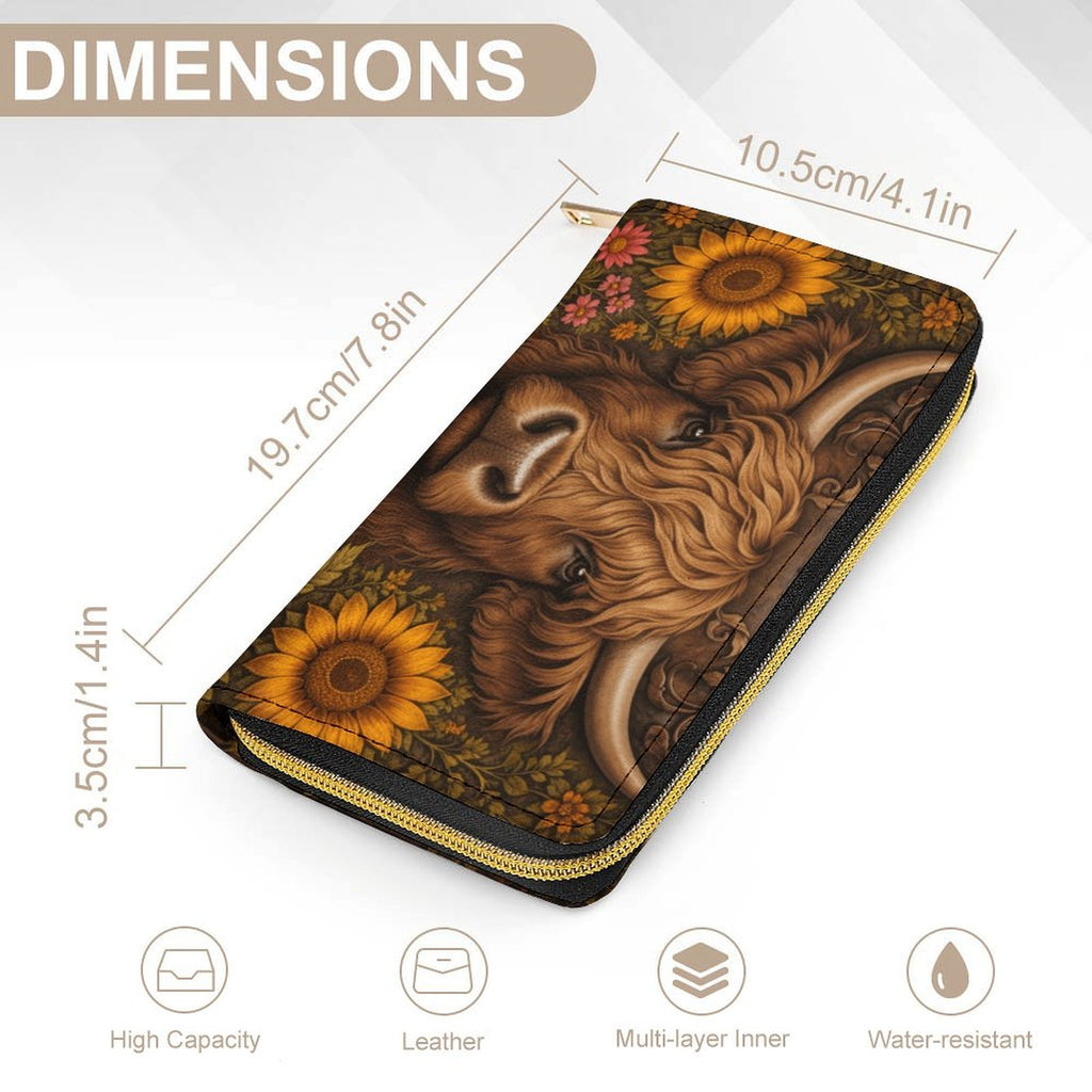 Highland Cow Sunflower Leather Wallet