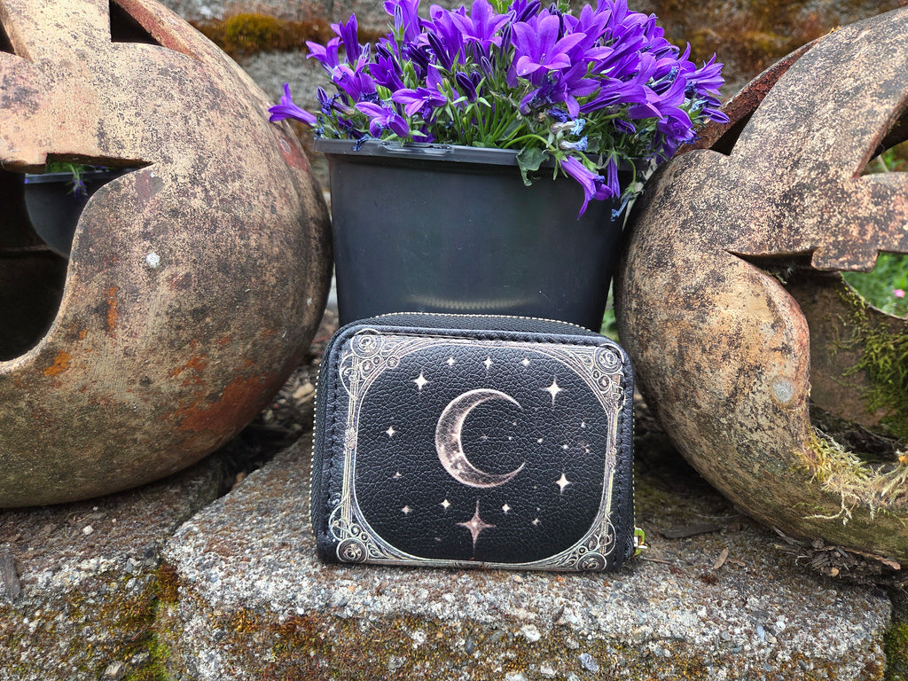 Celestial Moon Bifold Zipper Wallet back exterior view