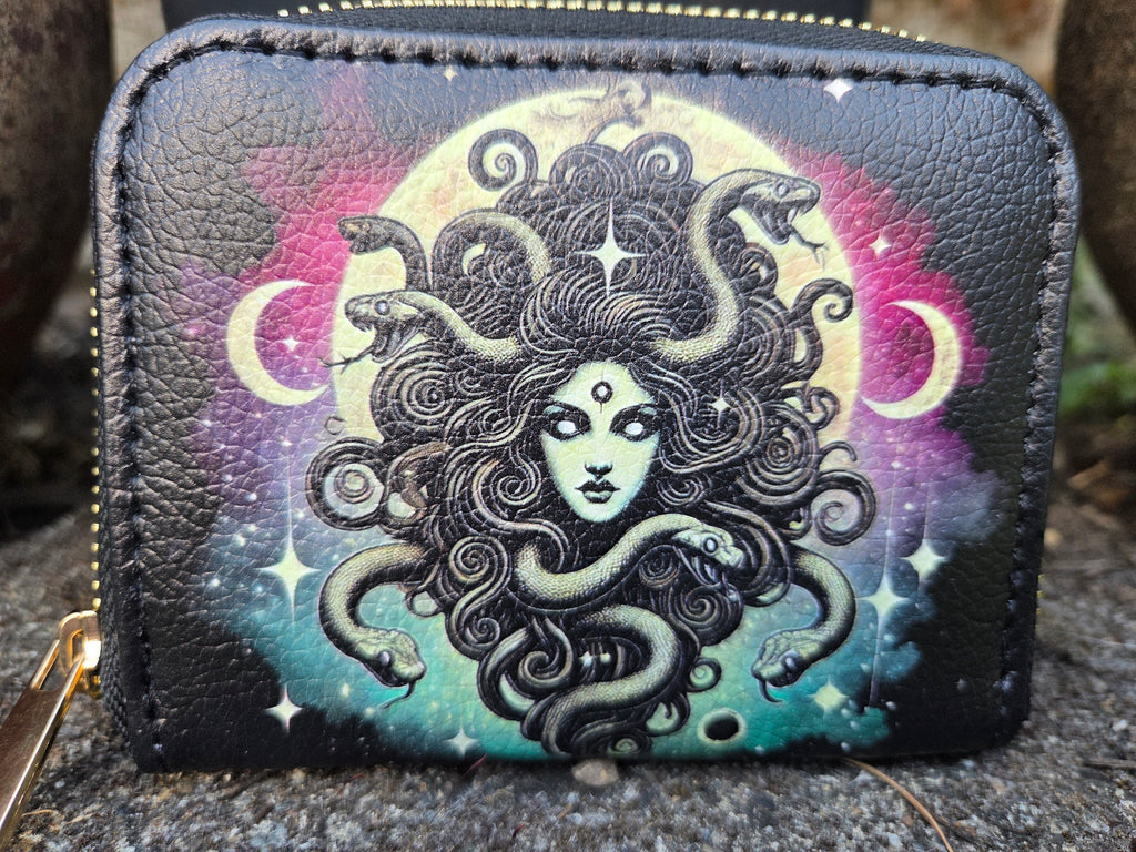 Celestial Moon Bifold Zipper Wallet exterior front view