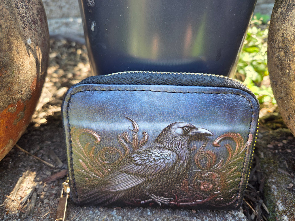 Black Crow Bifold Zipper Wallet alternate exterior front view