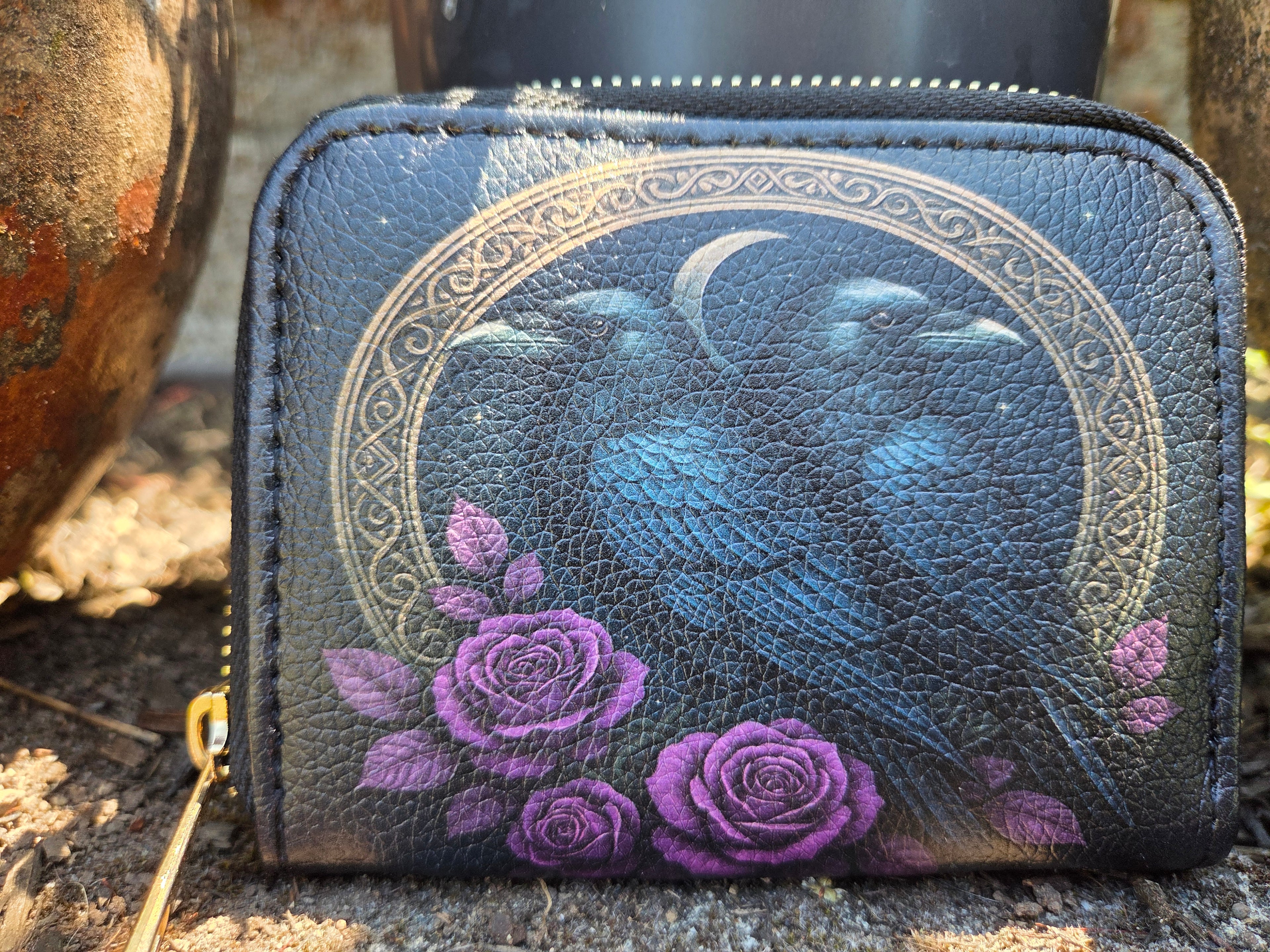 Twin Crows & Crescent Bifold Zipper Wallet