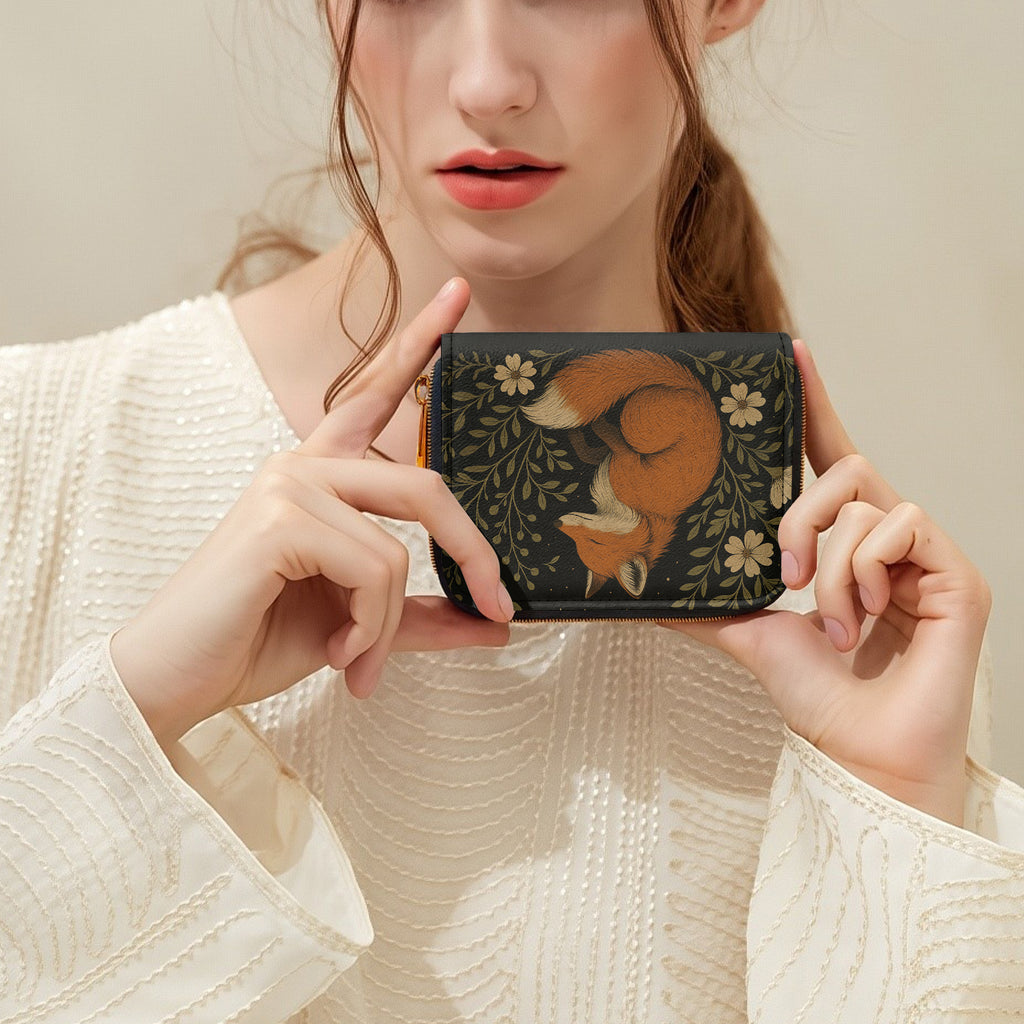 Woodland Fox Bifold Zipper Wallet held in hands