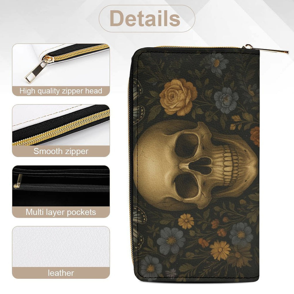 Golden Skull Floral Leather Wallet
