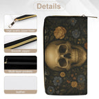Golden Skull Floral Wallet zipper and material detail views