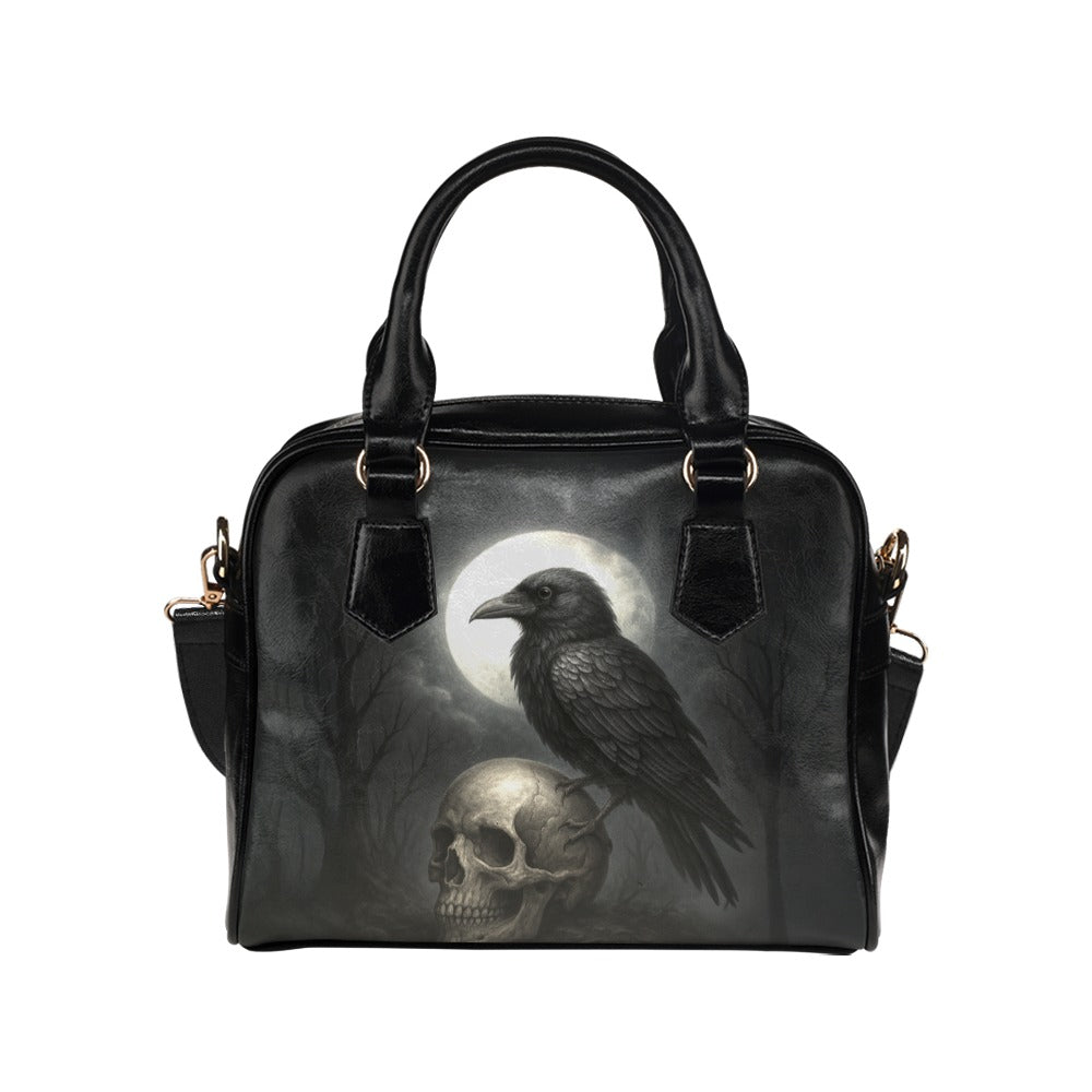 Moonlit Raven Skull Shoulder Handbag