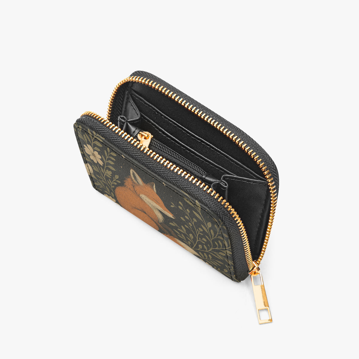 Woodland Fox Bifold Zipper Wallet open interior view