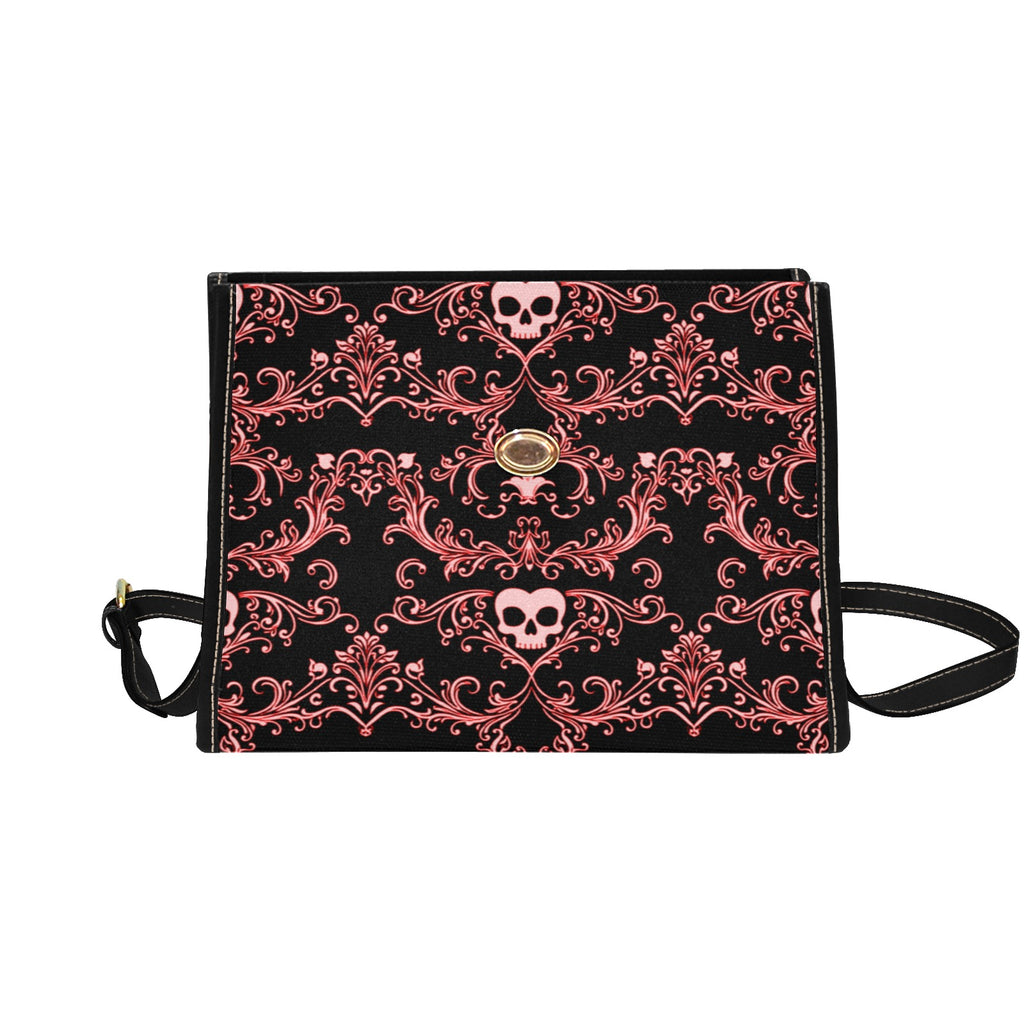 Red Skull Damask Canvas Bag
