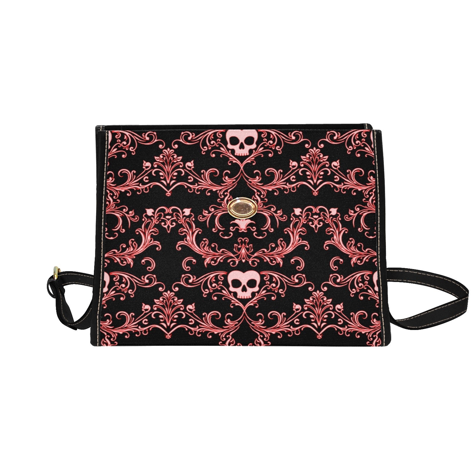 Red Skull Damask Canvas Bag