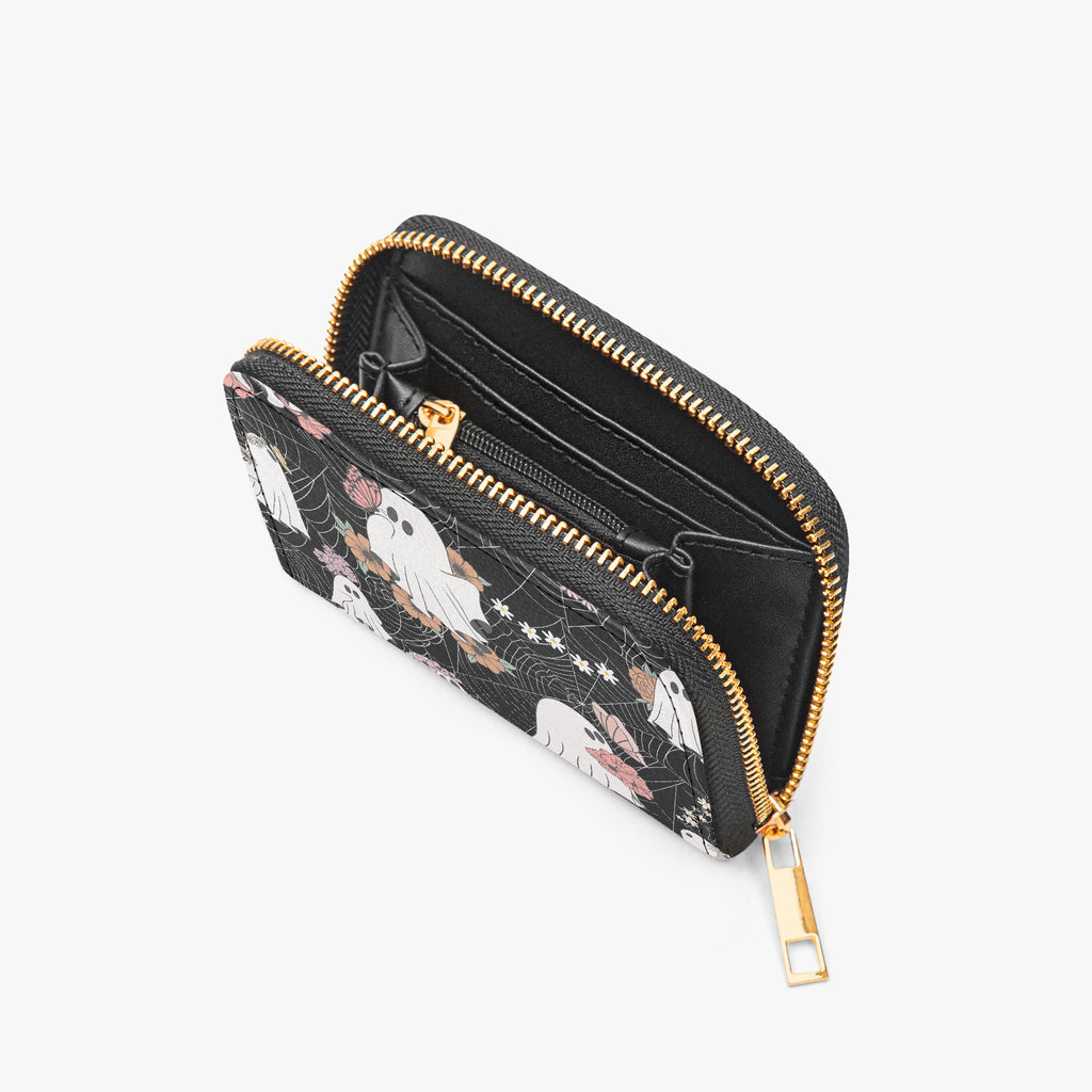 Floral Ghost Web Bifold Zipper Wallet open interior view