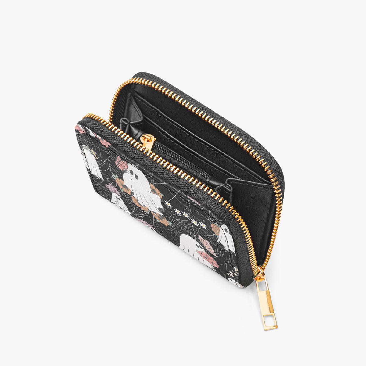Floral Ghost Web Bifold Zipper Wallet open interior view