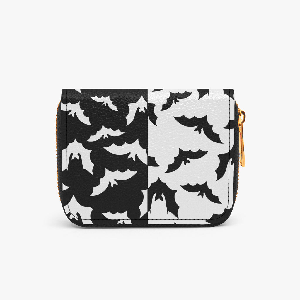 Black & White Bat Swarm Bifold Zipper Wallet alternate exterior reverse view