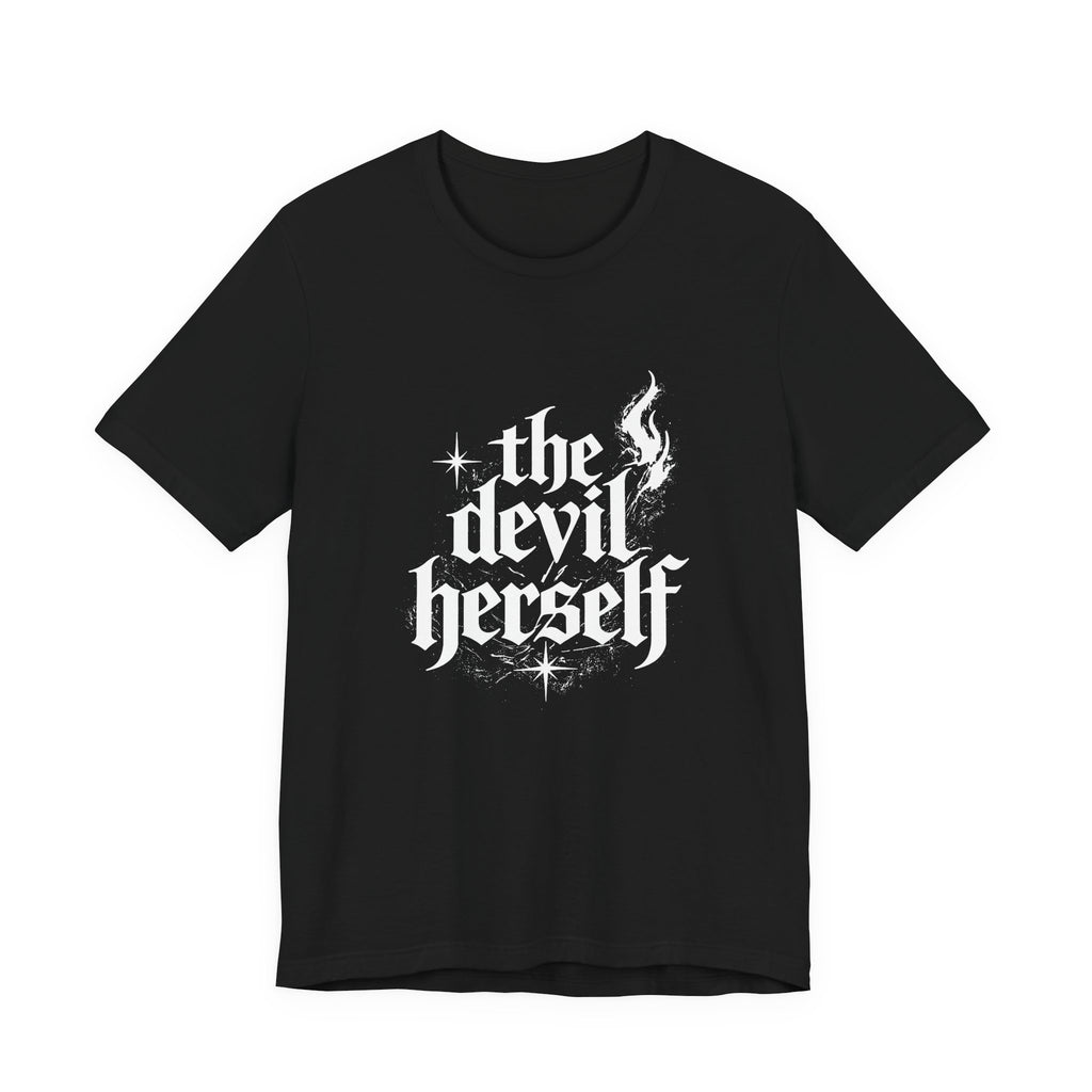 The Devil Herself Shirt, Gothic T-Shirt Women, Witchy Graphic Tee, Dark Aesthetic Shirt, Alternative Goth Clothing, Edgy Black Tee