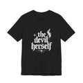 The Devil Herself Shirt, Gothic T-Shirt Women, Witchy Graphic Tee, Dark Aesthetic Shirt, Alternative Goth Clothing, Edgy Black Tee
