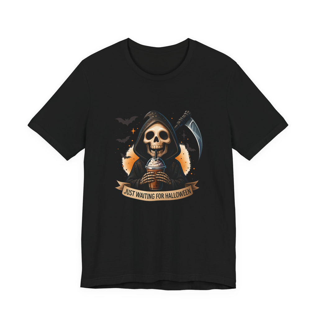 Halloween Grim Reaper Tee — "Just Waiting for Halloween" Graphic T‑Shirt