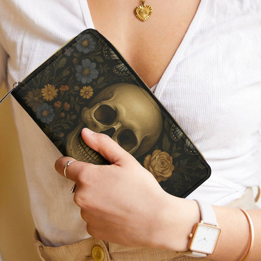 Golden Skull Floral Leather Wallet