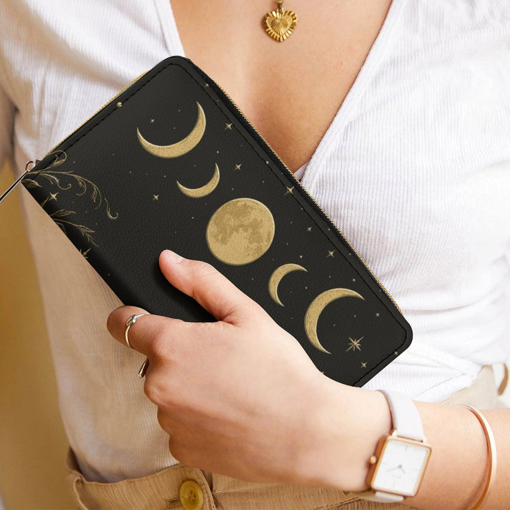 Golden Moon Phase Leather Wallet