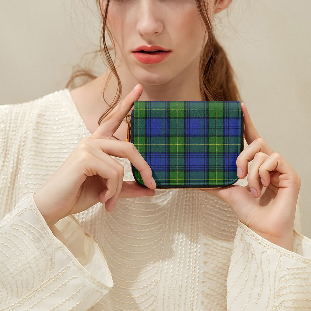 Blue & Green Plaid Bifold Zipper Wallet held in hands