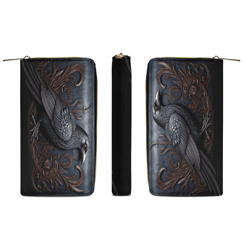 Ornamental Black Crow Leather Wallet