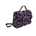 Purple Bat Swarm Canvas Bag left three-quarter view showing side gusset