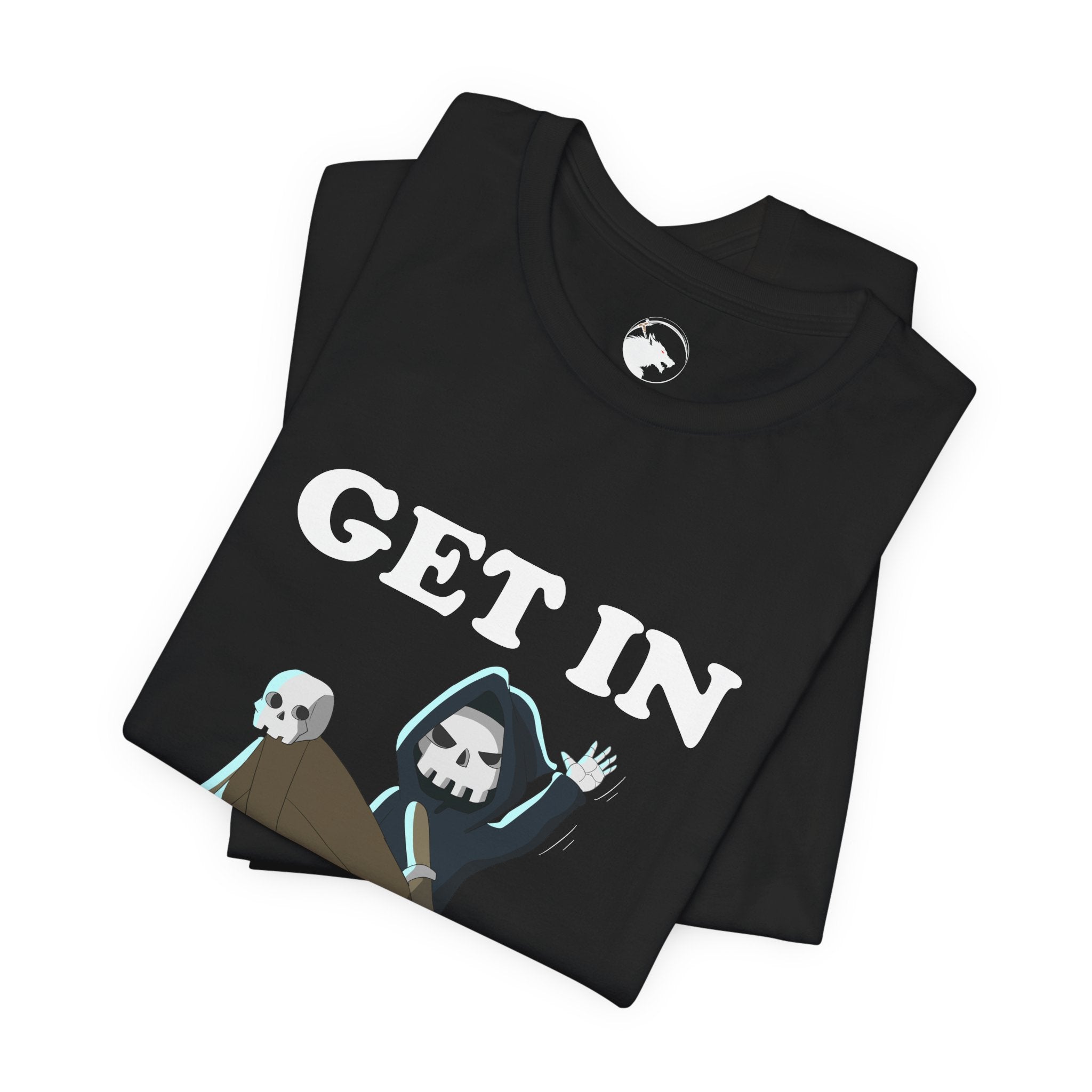 Get In Loser Grim Reaper T-Shirt  Funny Halloween Skeleton Boat Tee