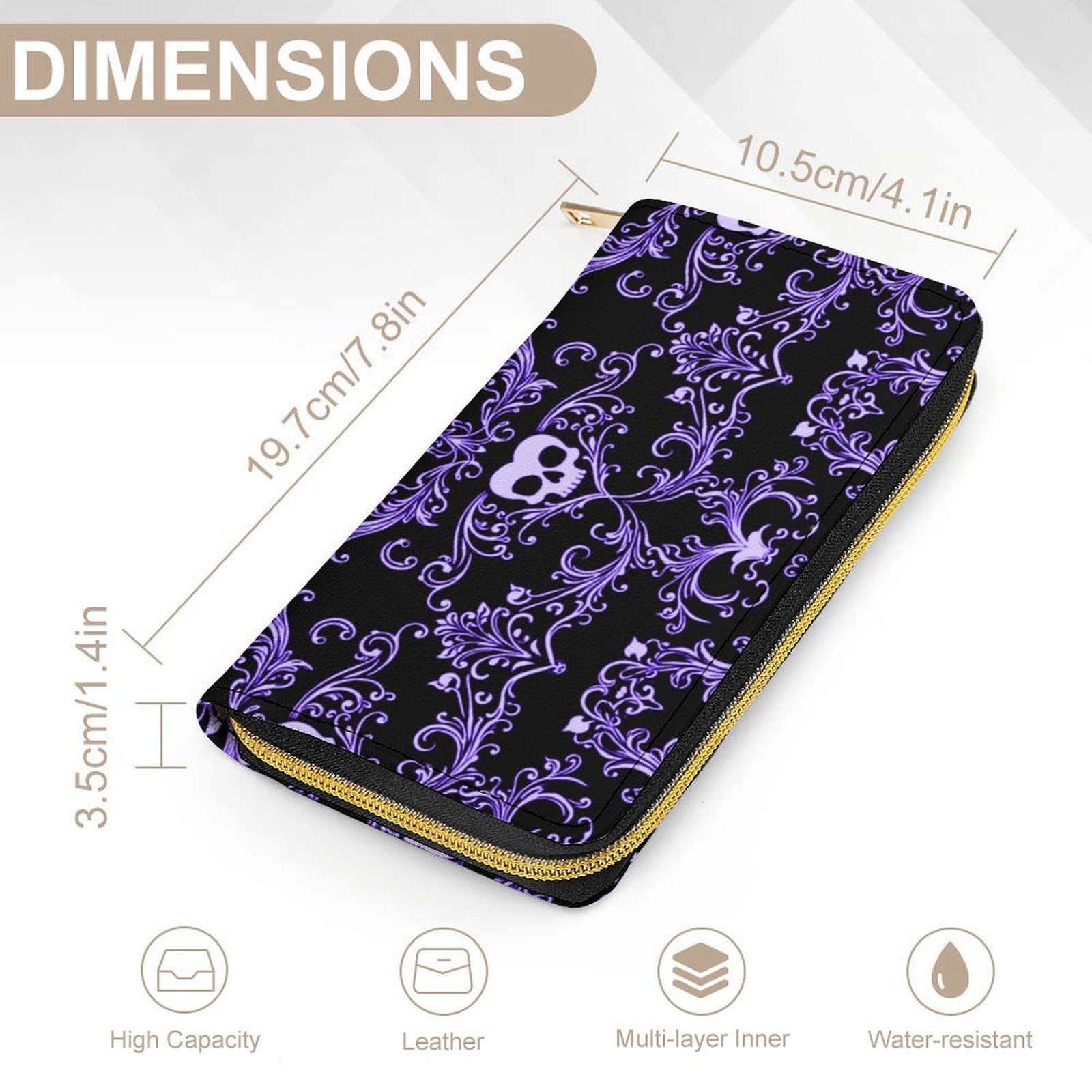 Purple Skull Damask Leather Wallet