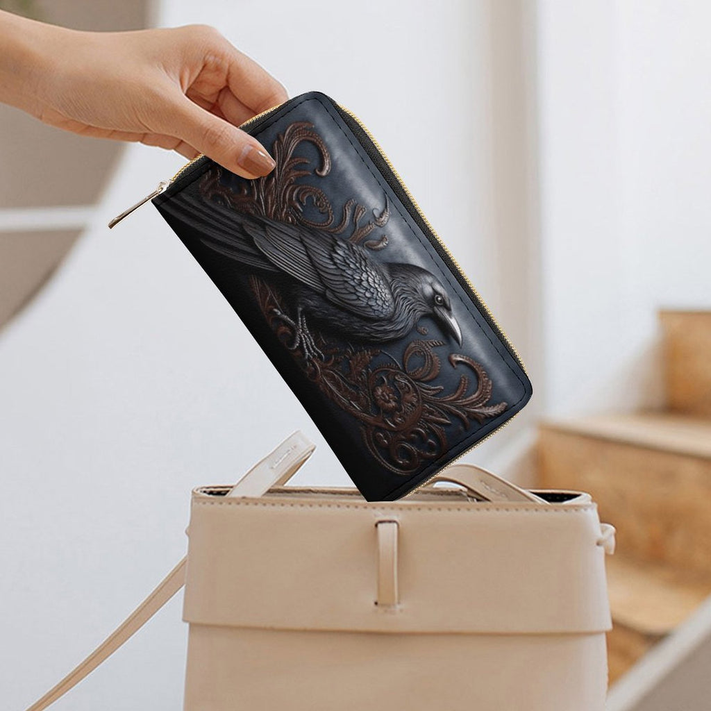Ornamental Black Crow Leather Wallet