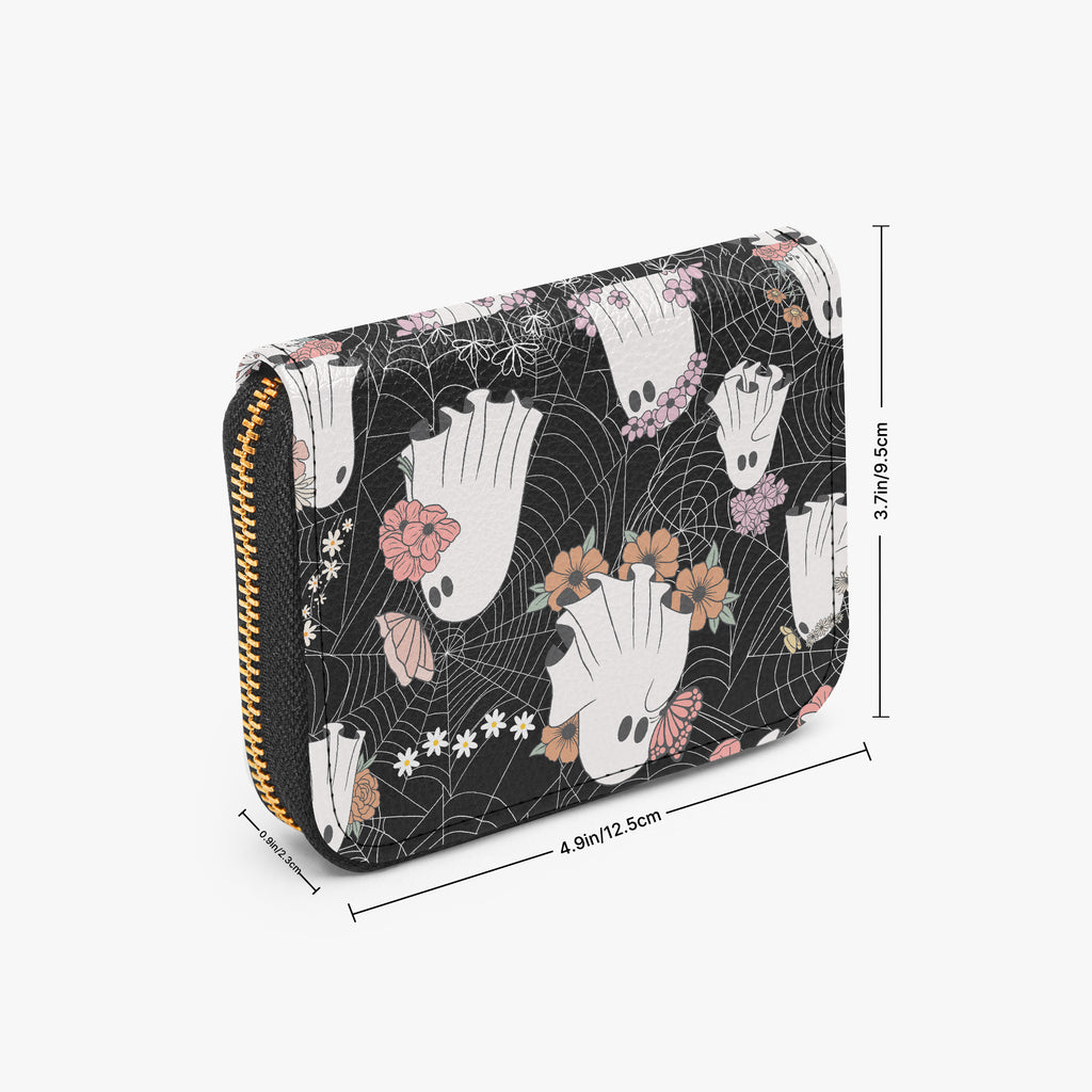 Floral Ghost Web Bifold Zipper Wallet dimensions diagram