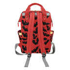Red Bats Backpack rear view showing padded shoulder straps and top handles