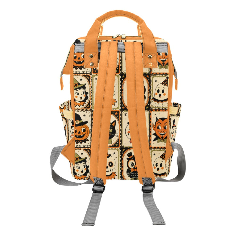 Vintage Halloween Backpack rear view showing padded shoulder straps and top handles