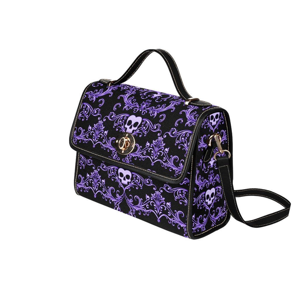 Purple Skull Damask Canvas Bag