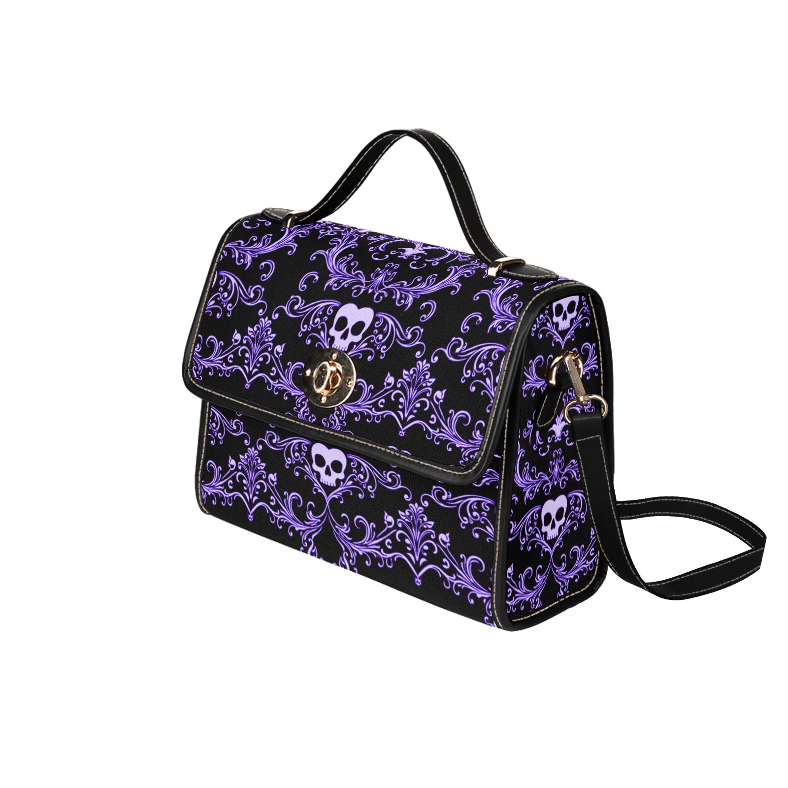 Purple Skull Damask Canvas Bag