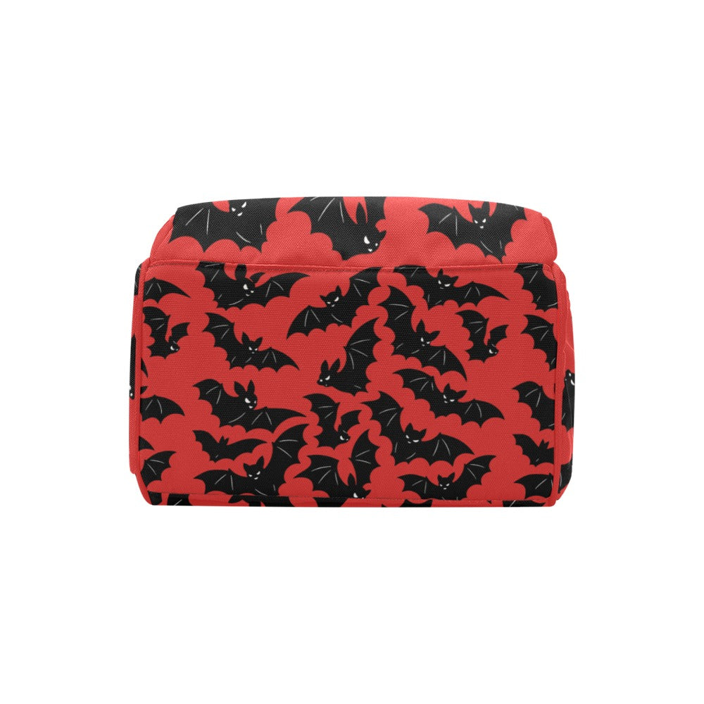 Red Bats Backpack bottom view of the patterned backpack