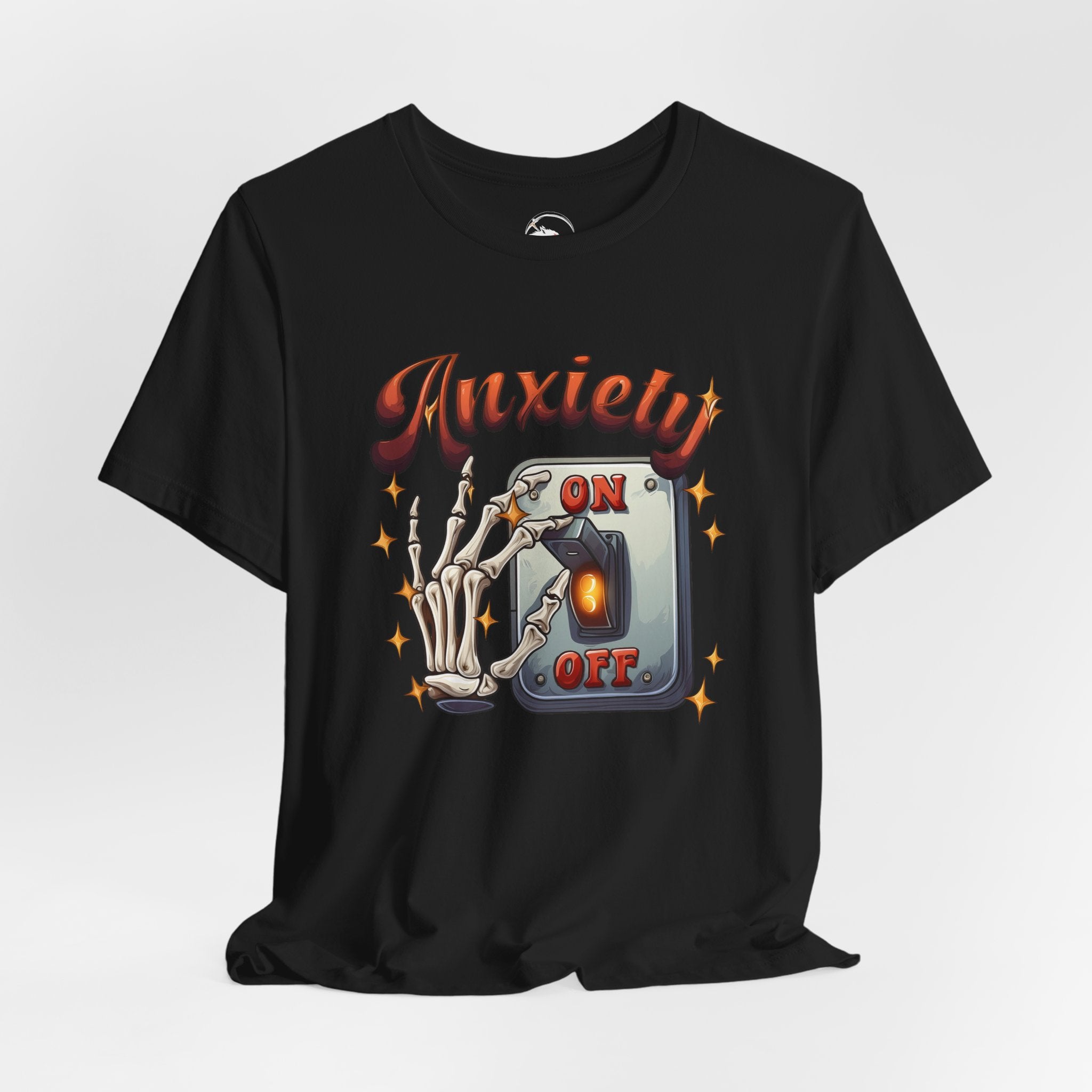 Anxiety On/Off Graphic Tee — Retro Skeleton Light Switch T-Shirt