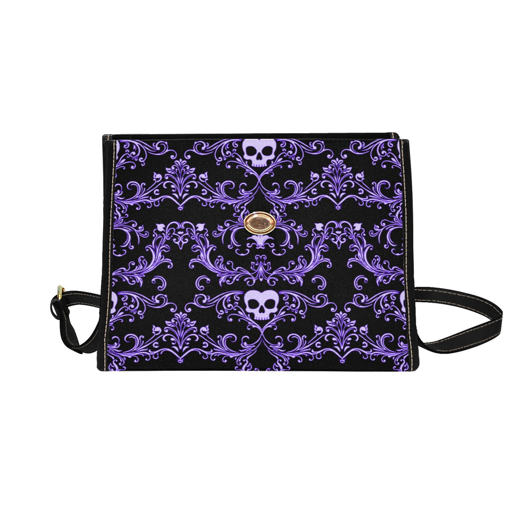 Purple Skull Damask Canvas Bag
