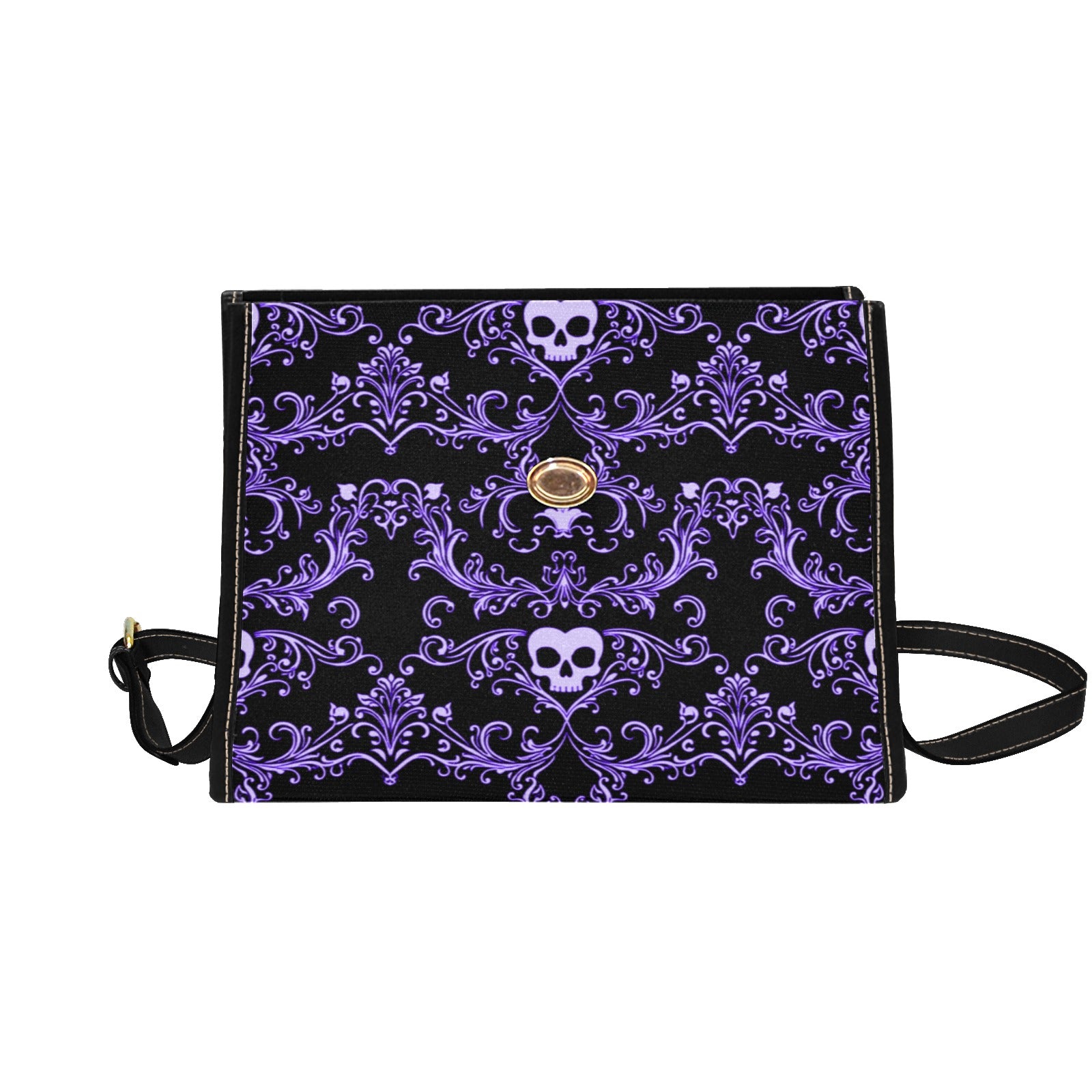 Purple Skull Damask Canvas Bag
