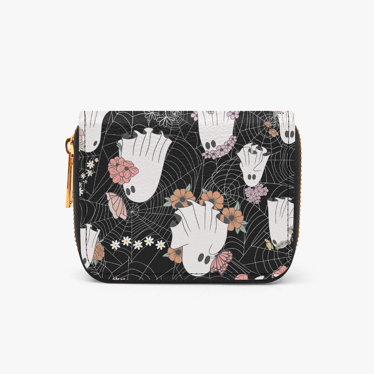 Floral Ghost Web Bifold Zipper Wallet exterior reverse view