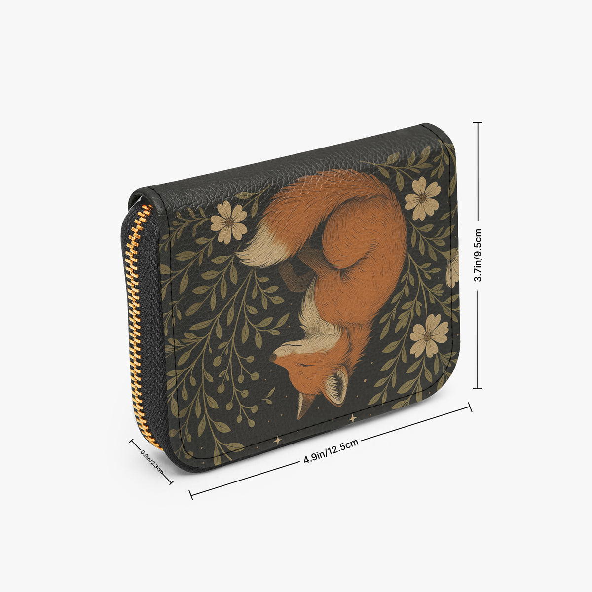 Woodland Fox Bifold Zipper Wallet dimensions diagram