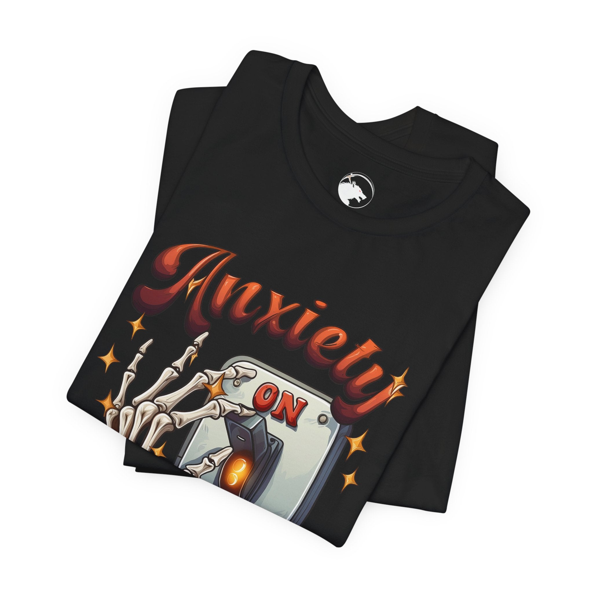 Anxiety On/Off Graphic Tee — Retro Skeleton Light Switch T-Shirt
